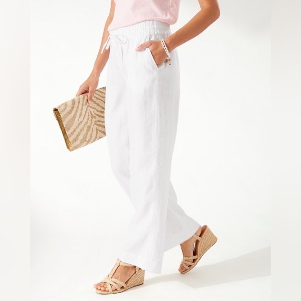 Tommy Bahama White wide leg straw-string women sis L